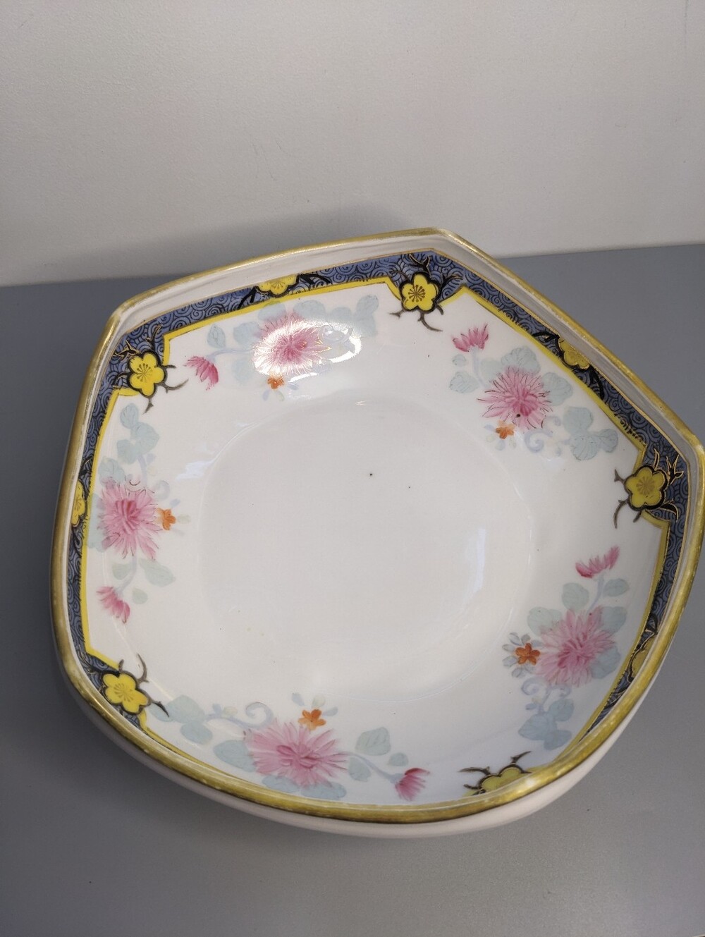 Nippon Bowl Antique Stamped Hand Painted Pedestal 7" Floral Gold Trim Cottage